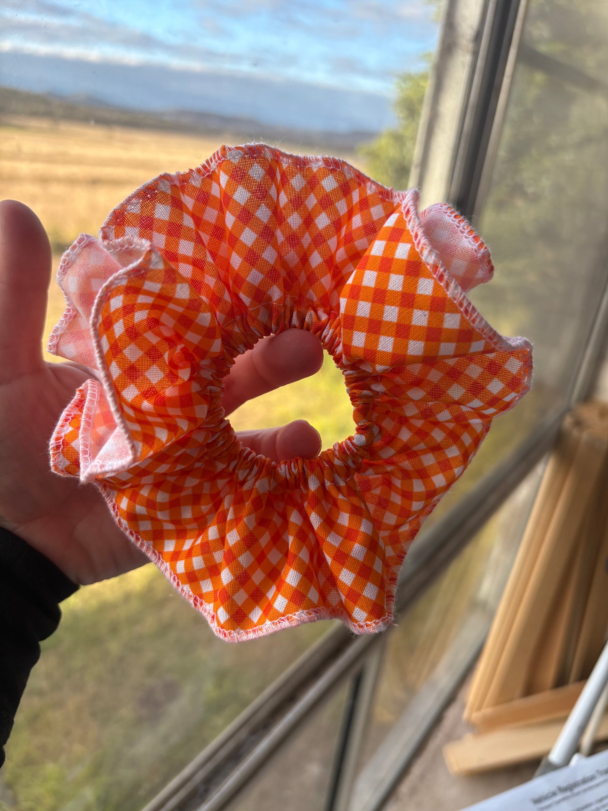 Gingham Frill Scrunchie